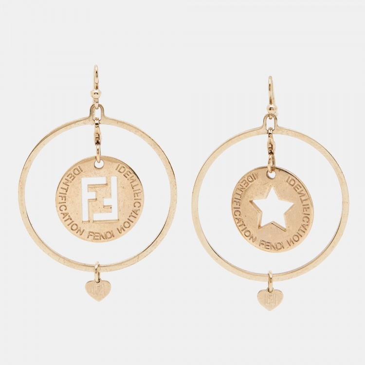 Pre Owned Fendi Identification Gold Tone Earrings