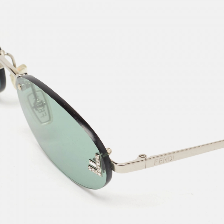 Pre Owned Fendi Green/Silver FF4075US FF Crystals Oval Sunglasses