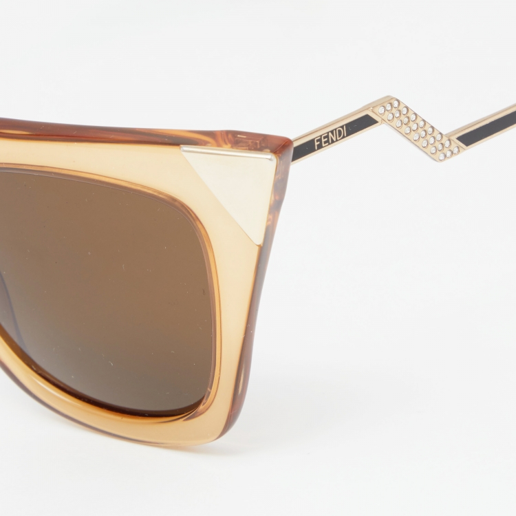Pre Owned Fendi Honey/Brown FF 0060/S Iridia Cat Eye Sunglasses