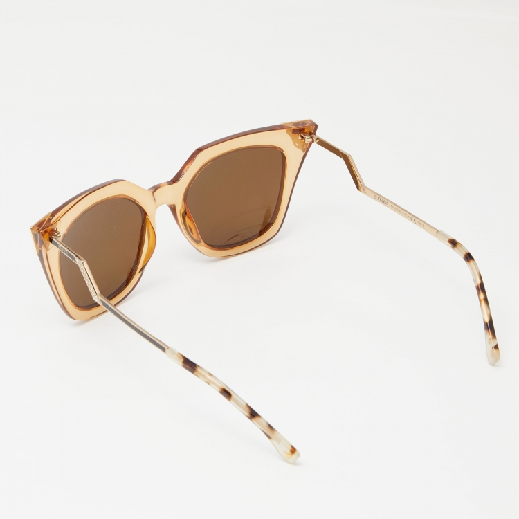 Pre Owned Fendi Honey/Brown FF 0060/S Iridia Cat Eye Sunglasses