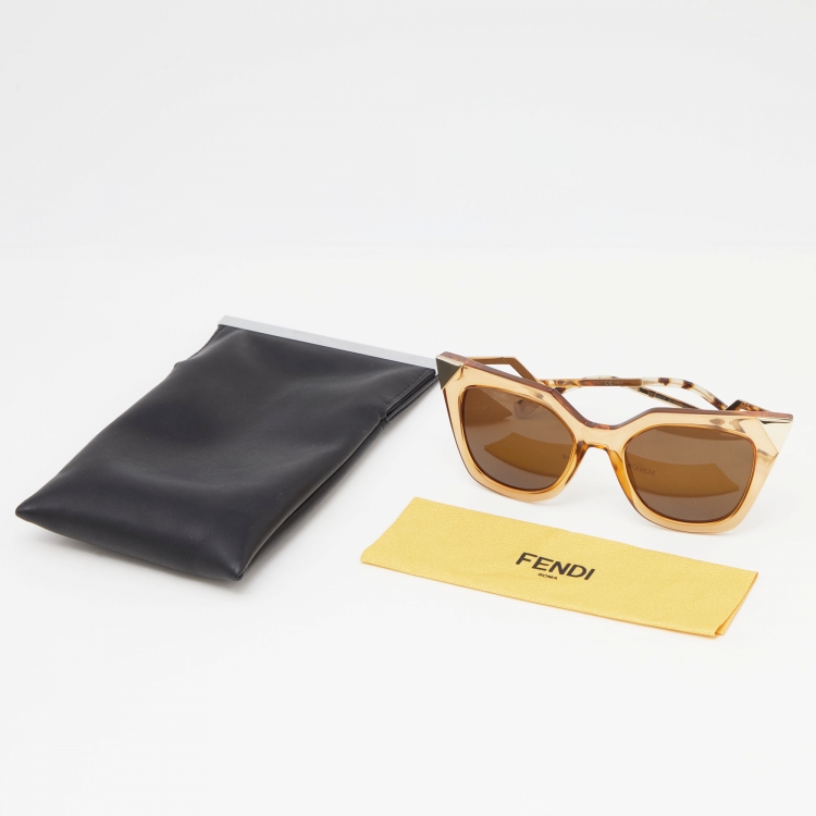 Pre Owned Fendi Honey/Brown FF 0060/S Iridia Cat Eye Sunglasses