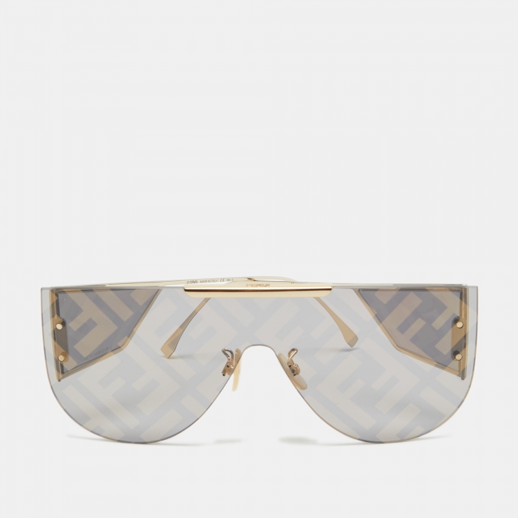 Pre Owned Fendi Black/Gold FFM0093/S  FF Shield Sunglasses