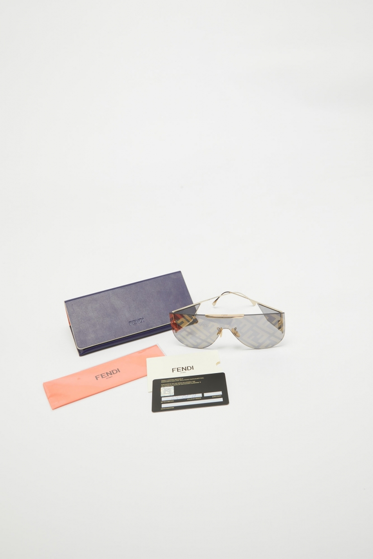 Pre Owned Fendi Black/Gold FFM0093/S  FF Shield Sunglasses