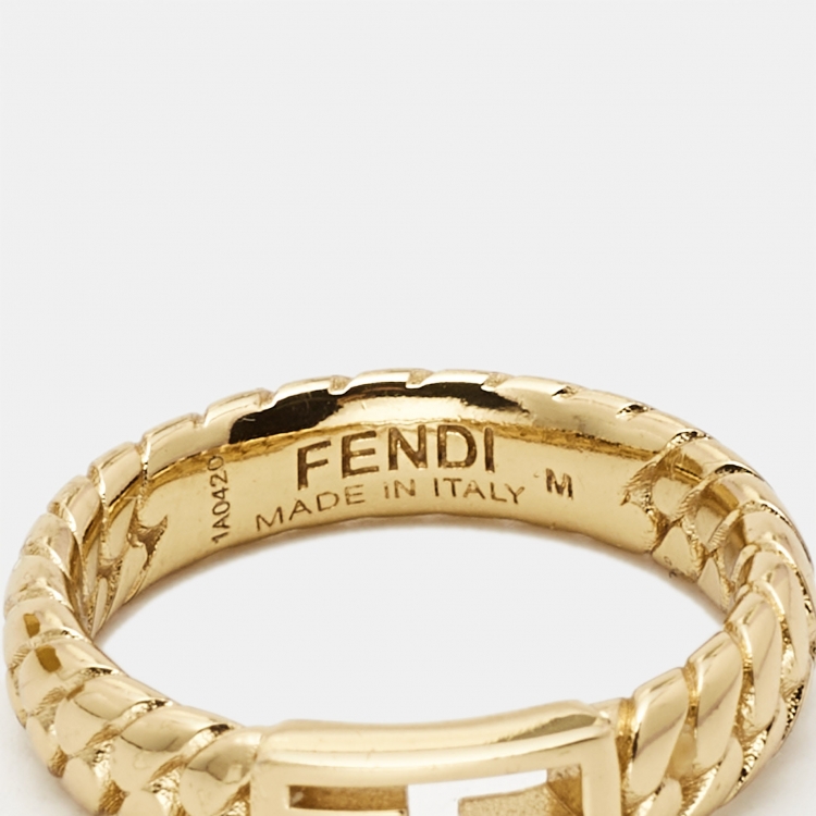 Pre Owned Fendi  Baguette Gold Tone Ring Size 55