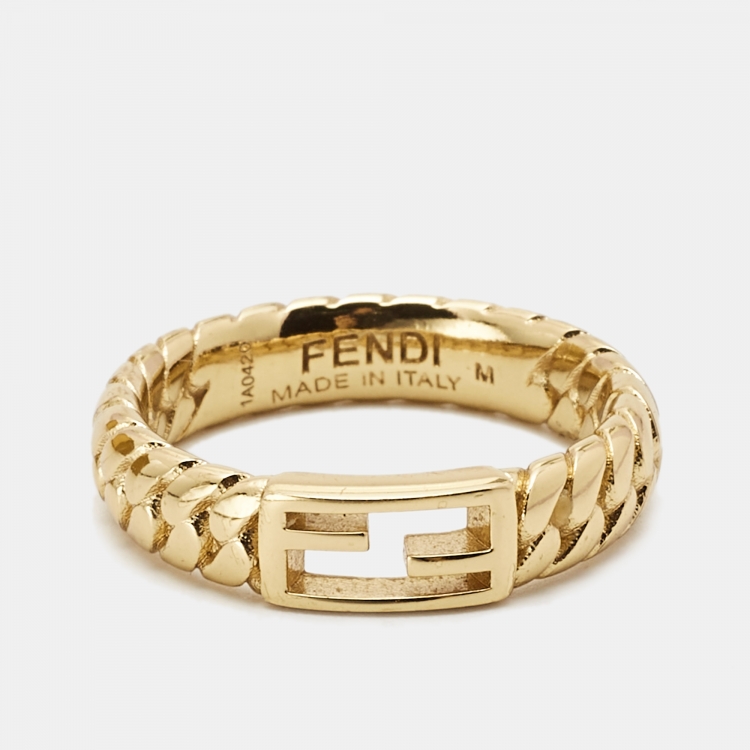 Pre Owned Fendi  Baguette Gold Tone Ring Size 55