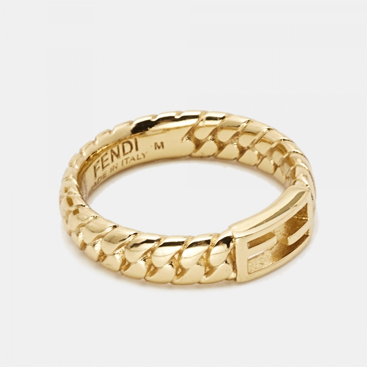 Pre Owned Fendi  Baguette Gold Tone Ring Size 55