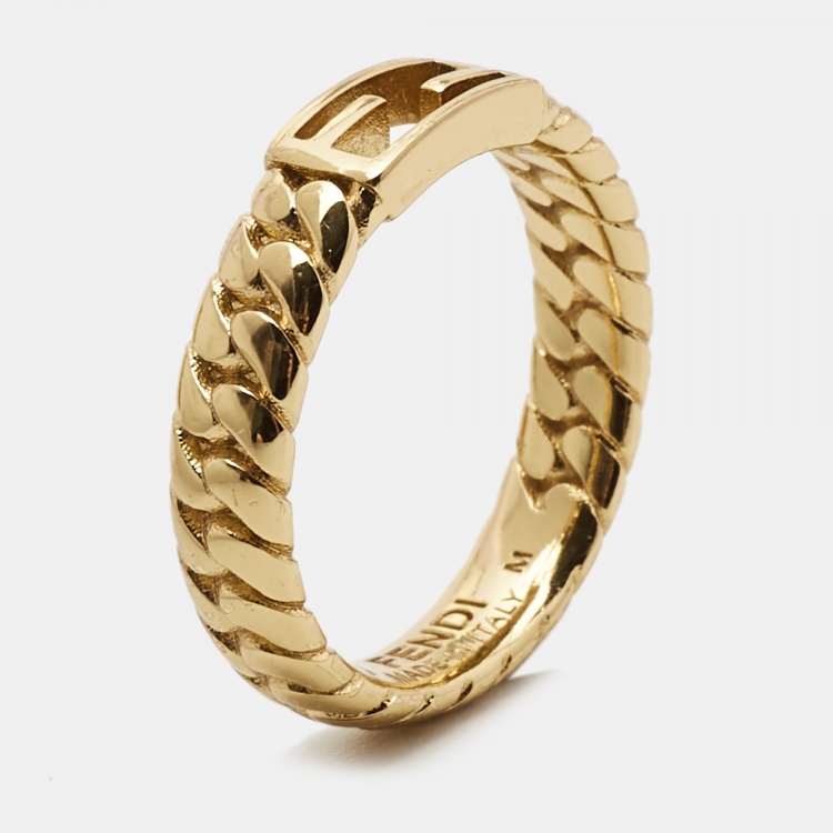 Pre Owned Fendi  Baguette Gold Tone Ring Size 55
