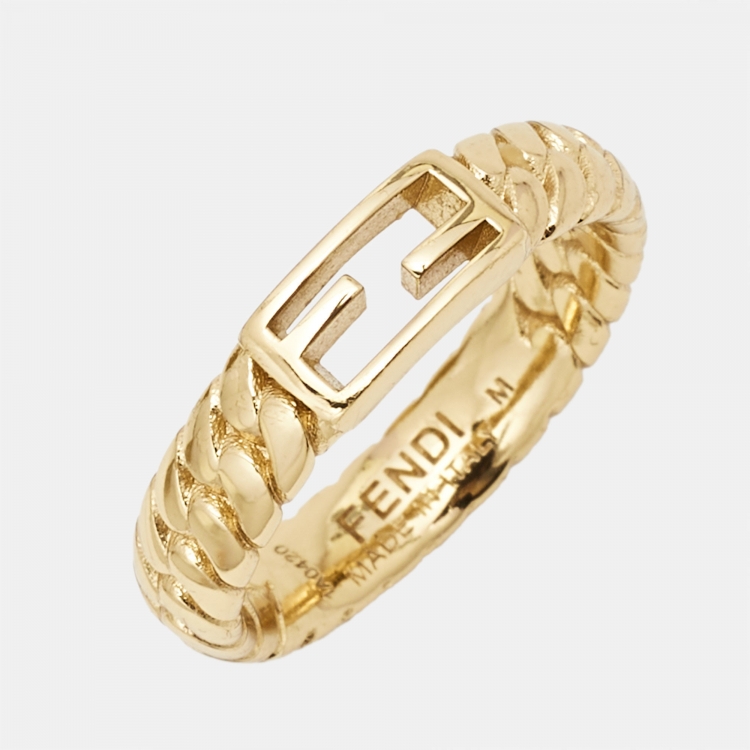 Pre Owned Fendi  Baguette Gold Tone Ring Size 55