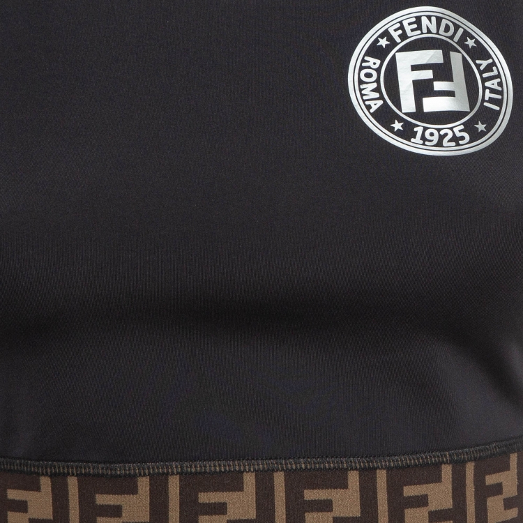 Pre Owned Fendi Black Monogram Print Jersey Leggings and Crop Top Set S