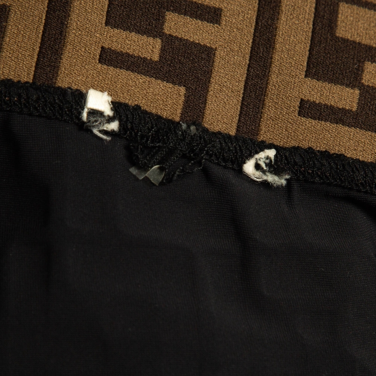 Pre Owned Fendi Black Monogram Print Jersey Leggings and Crop Top Set S