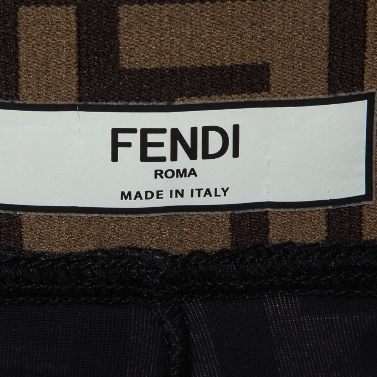 Pre Owned Fendi Black Monogram Print Jersey Leggings and Crop Top Set S