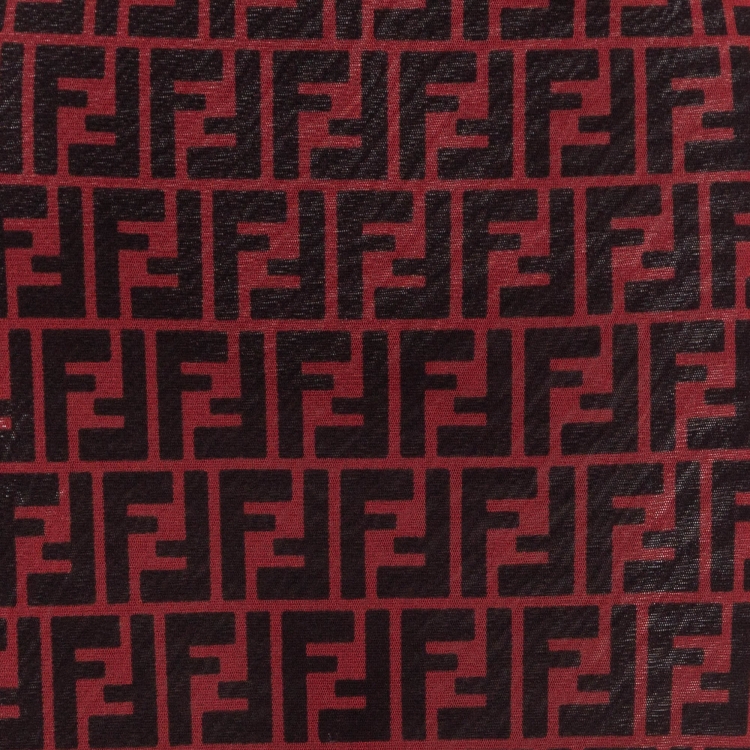 Pre Owned Fendi Vintage Red/Black Monogram Print Jersey Maxi Skirt M
