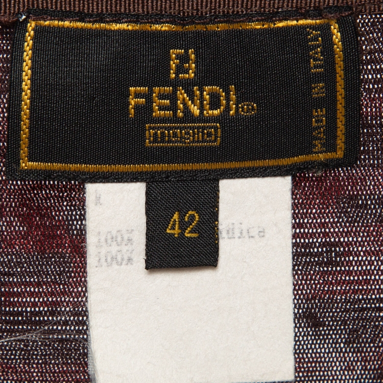 Pre Owned Fendi Vintage Red/Black Monogram Print Jersey Top M