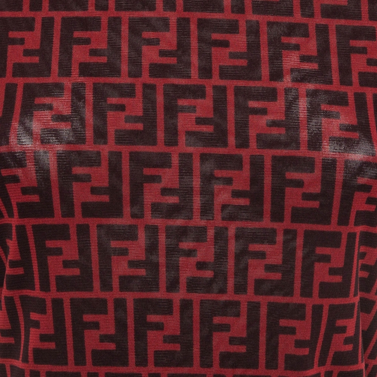 Pre Owned Fendi Vintage Red/Black Monogram Print Jersey Top M