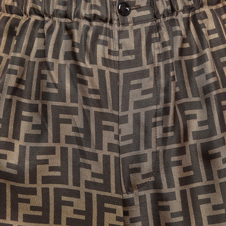 Pre Owned Fendi Brown Zucca Print Silk Trousers XS