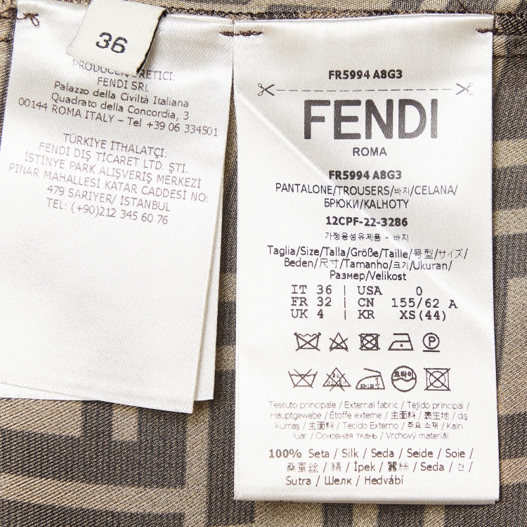Pre Owned Fendi Brown Zucca Print Silk Trousers XS