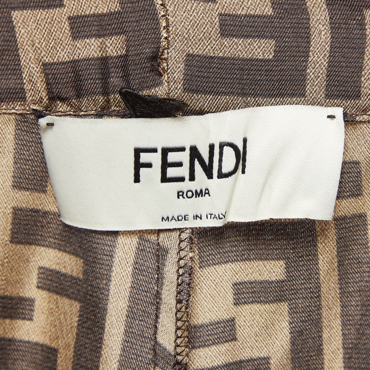 Pre Owned Fendi Brown Zucca Print Silk Trousers XS