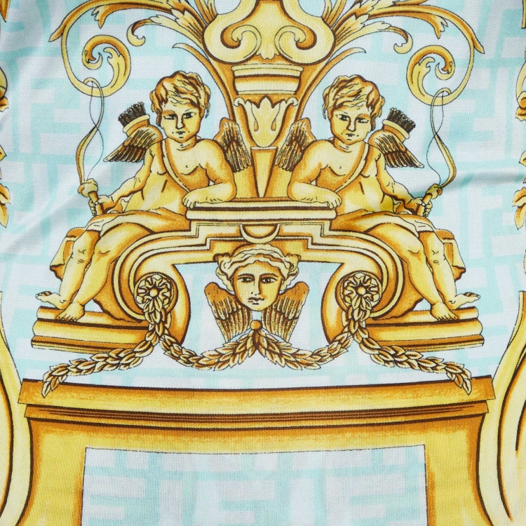 Pre Owned Fendace Fendi x Versace Multicolor Printed Jersey Ruched Mini Dress S