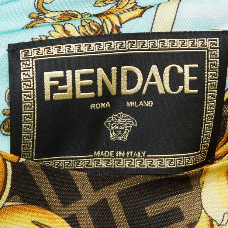 Pre Owned Fendace Fendi x Versace Multicolor Printed Jersey Ruched Mini Dress S