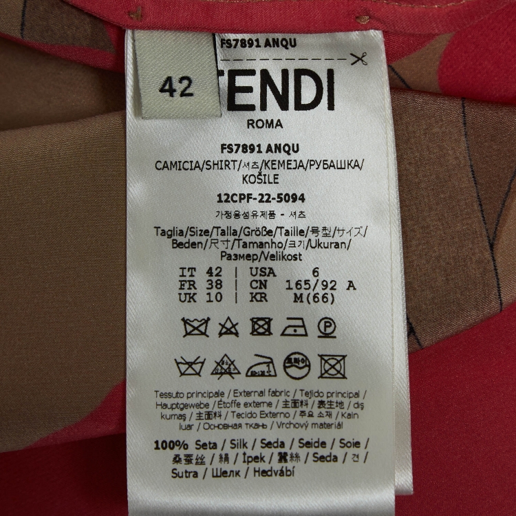 Pre Owned Fendi Rose Print Silk Camicia Shirt M