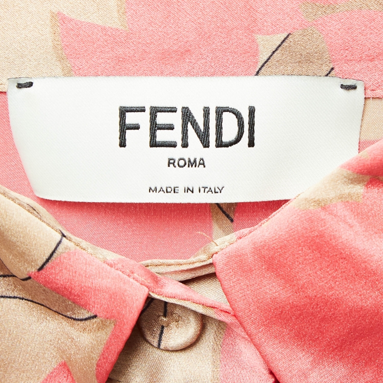Pre Owned Fendi Rose Print Silk Camicia Shirt M
