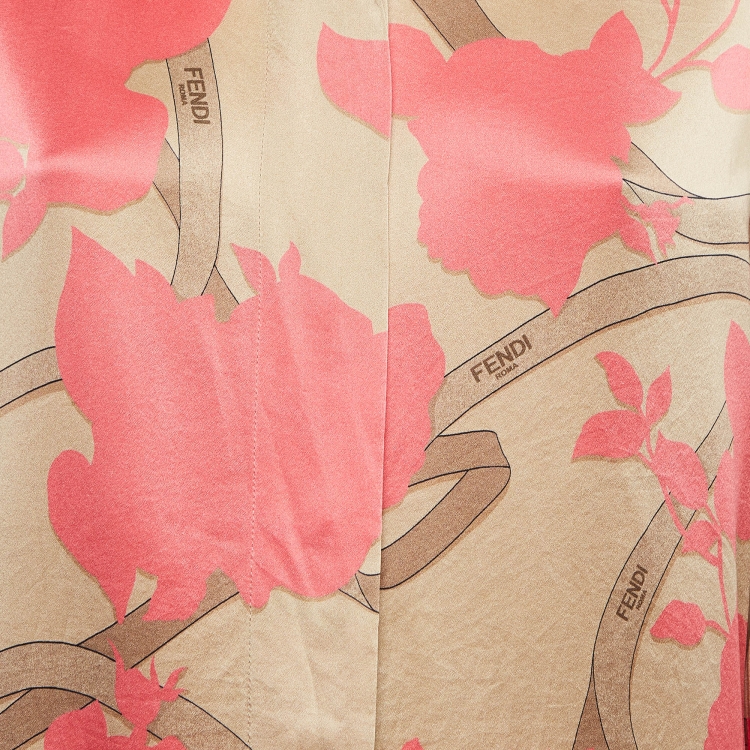 Pre Owned Fendi Rose Print Silk Camicia Shirt M