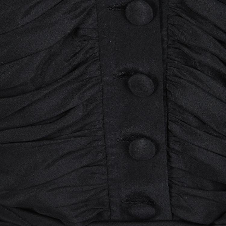 Pre Owned Fendi Black Silk Gathered Waist Tie Detail Long Sleeve Shirt M
