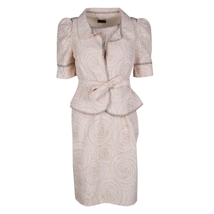Pre Owned Fendi Blush Pink Perforated Patterned Dress and Shrug Set M