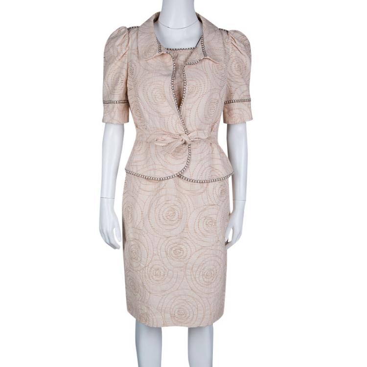 Pre Owned Fendi Blush Pink Perforated Patterned Dress and Shrug Set M