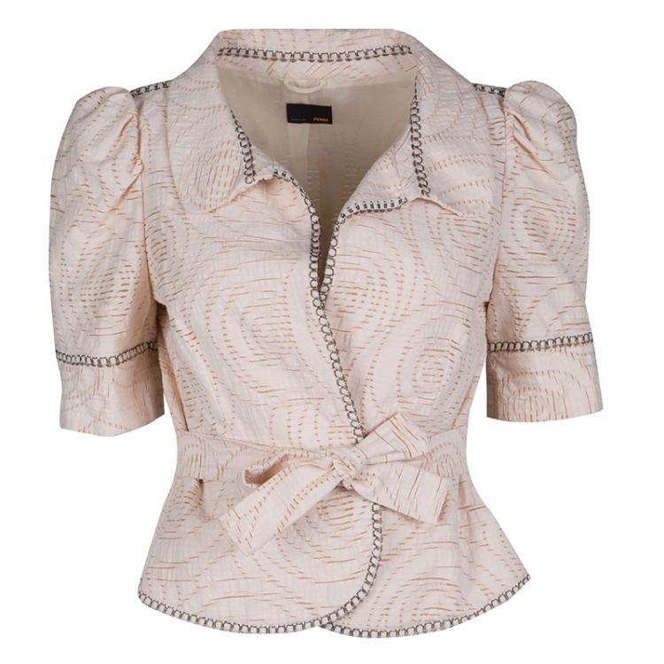 Pre Owned Fendi Blush Pink Perforated Patterned Dress and Shrug Set M
