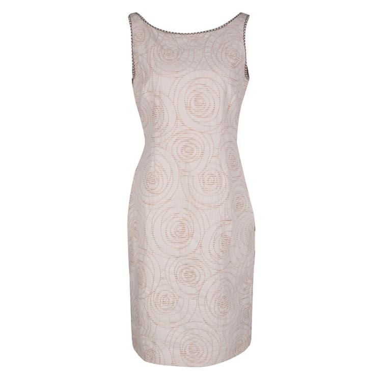 Pre Owned Fendi Blush Pink Perforated Patterned Dress and Shrug Set M