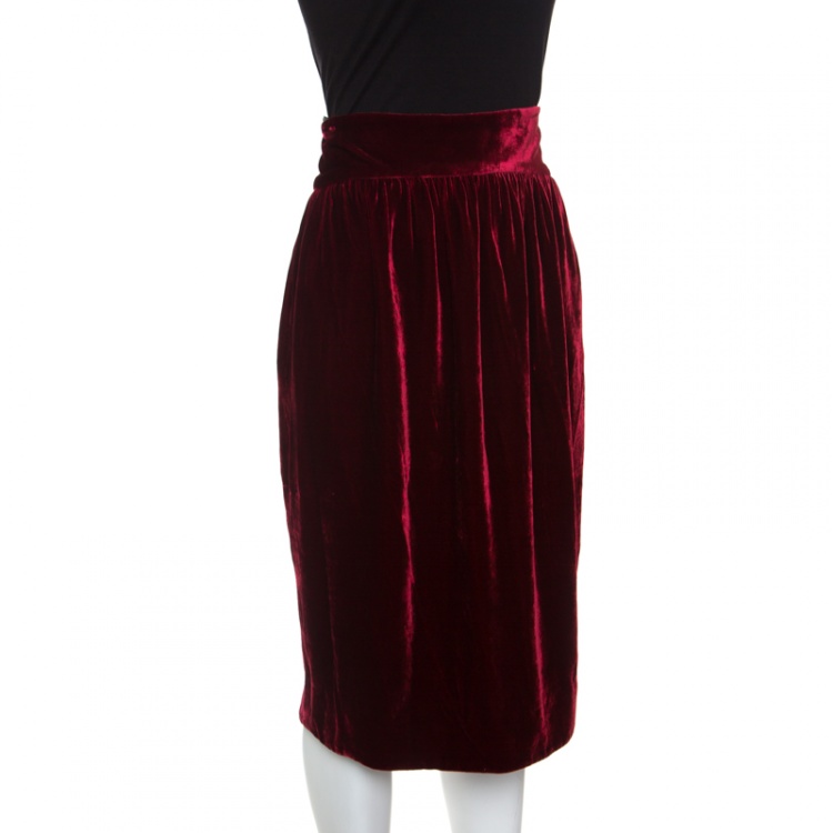 red velvet midi skirt