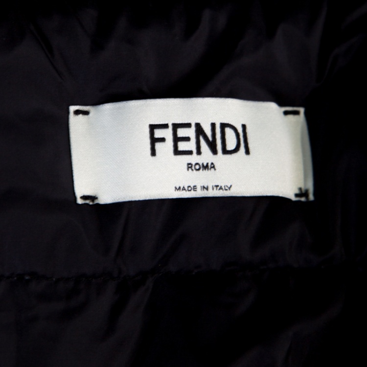 Pre Owned Fendi Karlito Black Logo Applique Detail Quilted Down Bomber Jacket S