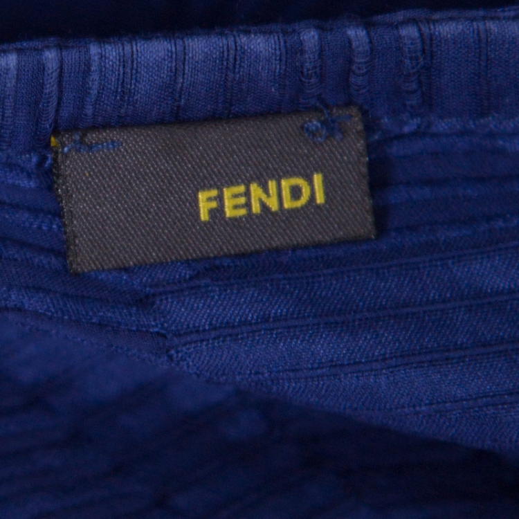 Pre Owned Fendi Cobalt Blue Logo Patterned Silk Beach Cover up Kaftan ( One Size )