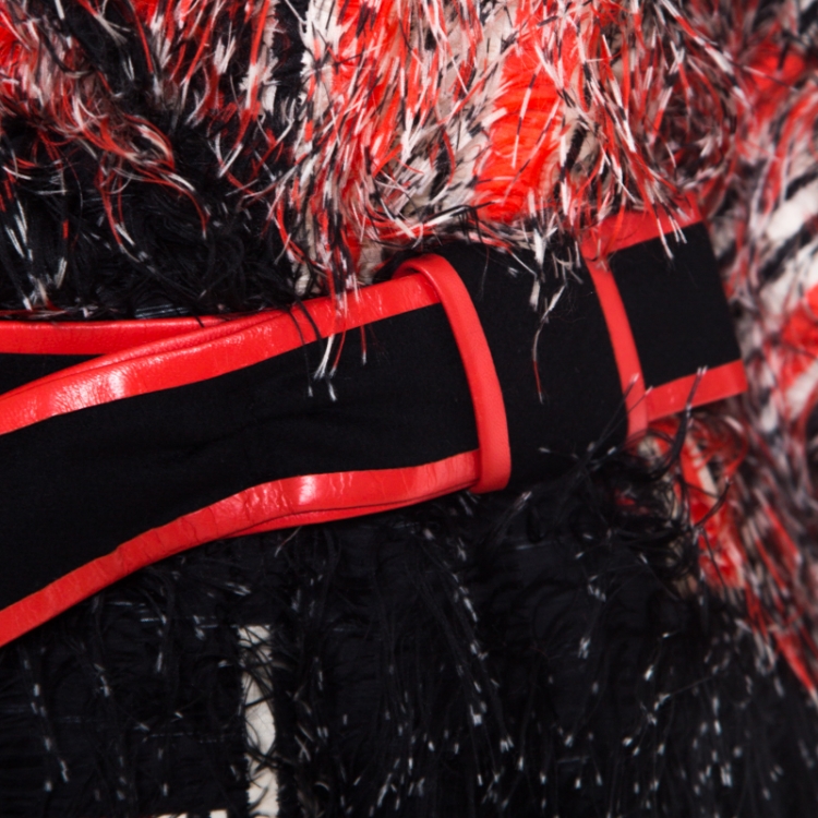 Pre Owned Fendi Orange and Black Striped Faux Ostrich Feather Belted Coat S