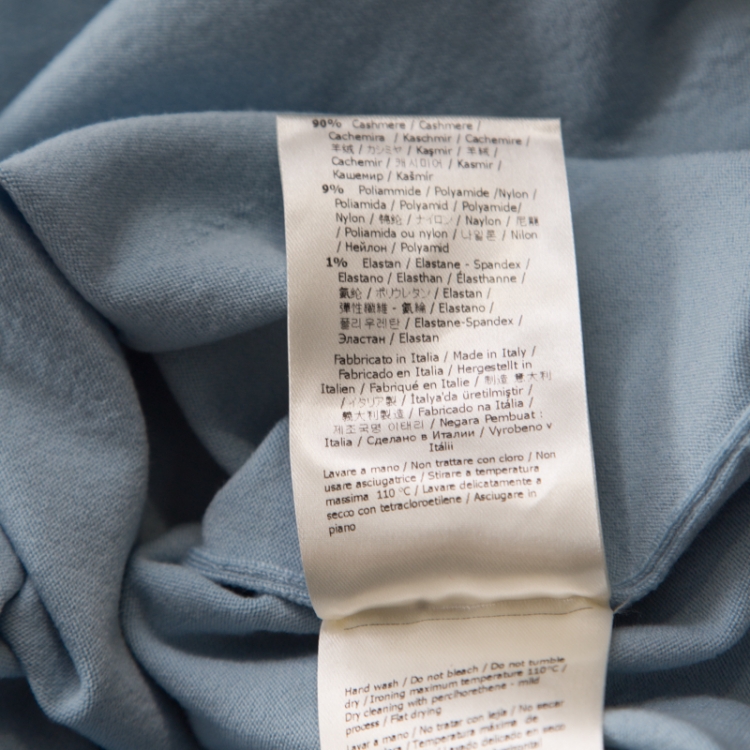 Pre Owned Fendi Powder Blue Cashmere Ruffled Elbow Patch Detail Turtleneck Pullover S