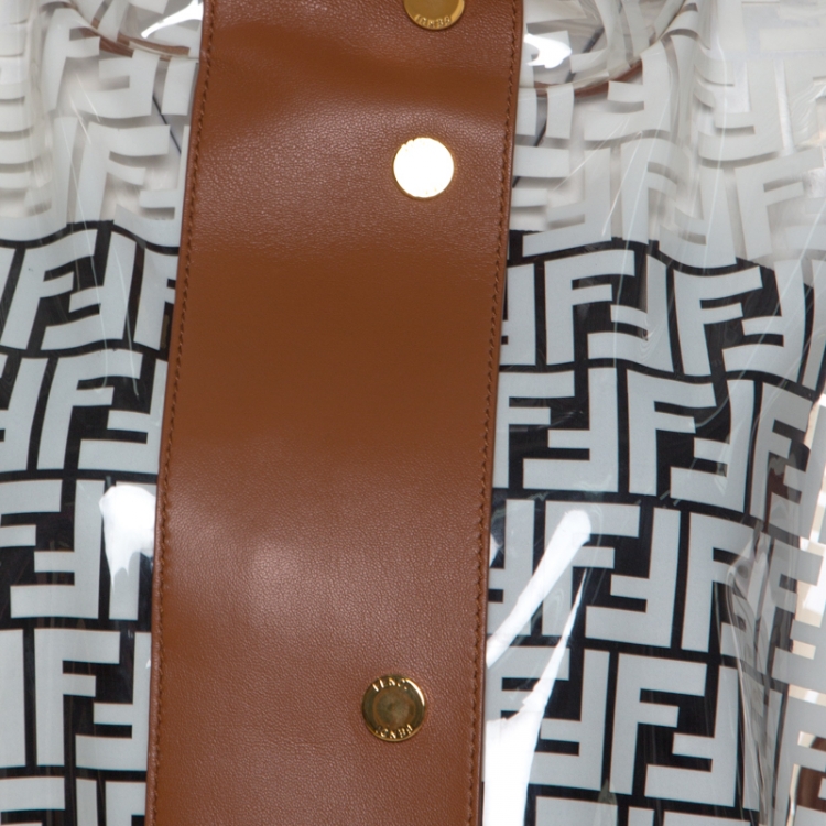 Pre Owned Fendi White Plastic and Leather Zucca Logo Monogramed Coat M 
