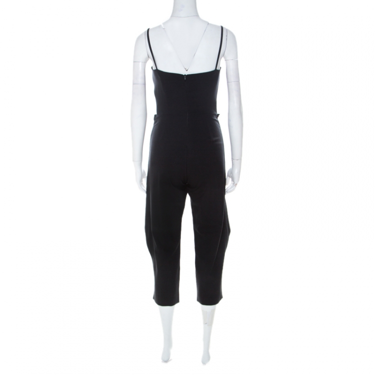 Pre Owned Fendi Black Wool Fold Over Detail Jumpsuit M