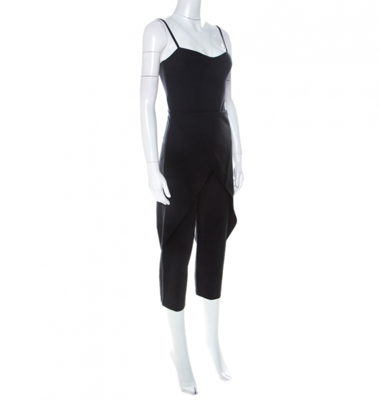Pre Owned Fendi Black Wool Fold Over Detail Jumpsuit M