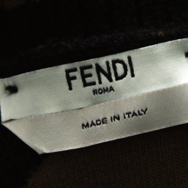 Pre Owned Fendi Brown & Black Logo Print Wool Blend Turtle Neck Sweater S