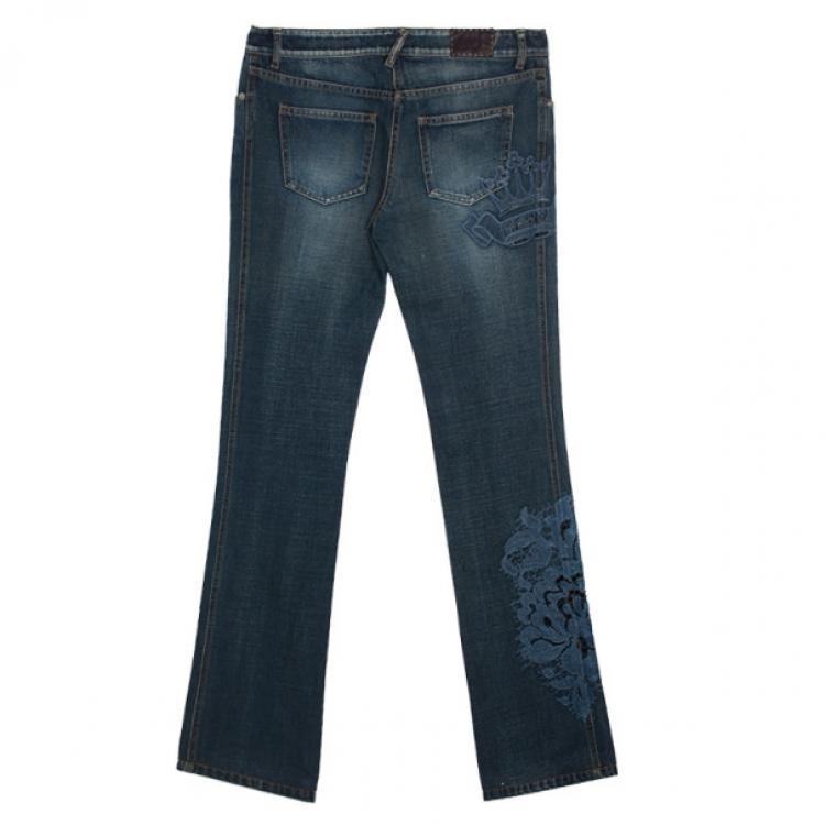 Pre Owned Fendi Embroidered Denim Jeans S
