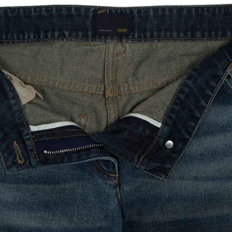 Pre Owned Fendi Embroidered Denim Jeans S