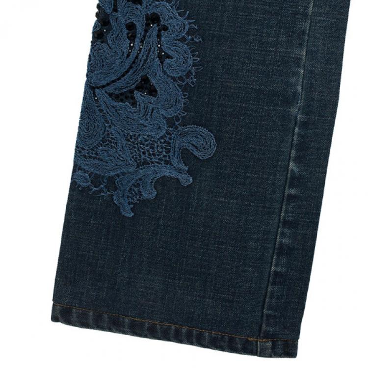 Pre Owned Fendi Embroidered Denim Jeans S