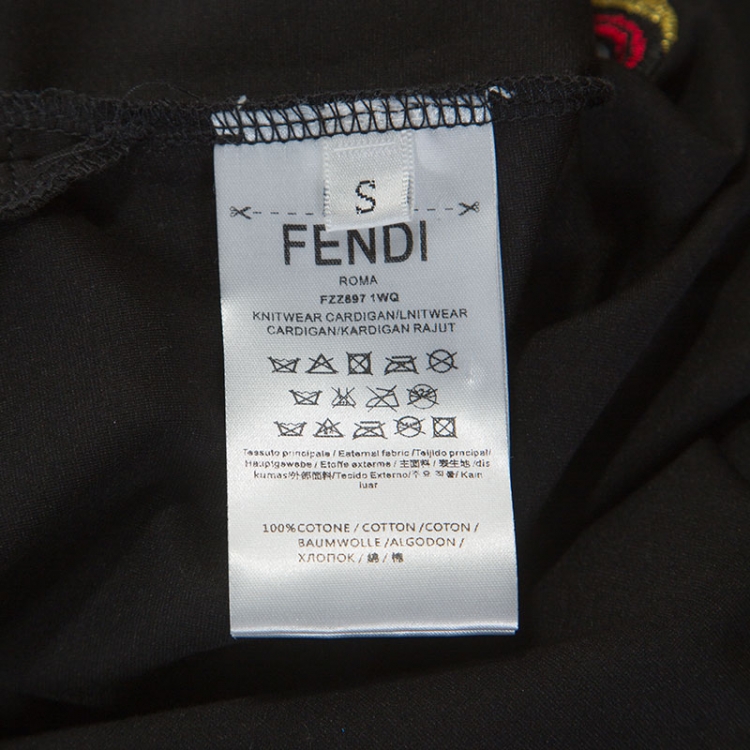 Pre Owned Fendi Black Cotton Stud Embellished Logo Detail T-Shirt S
