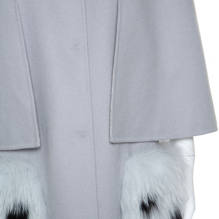Pre Owned Fendi Light Grey Wool Fur Pocket Detail Coat M
