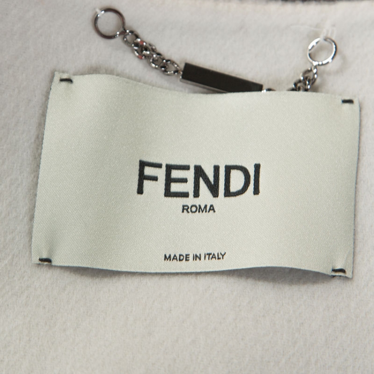 Pre Owned Fendi Light Grey Wool Fur Pocket Detail Coat M