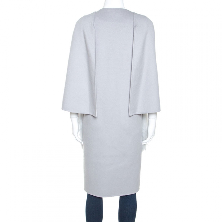 Pre Owned Fendi Light Grey Wool Fur Pocket Detail Coat M