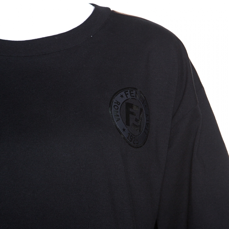 Pre Owned Fendi Black Cotton Logo Panel Crop Top S