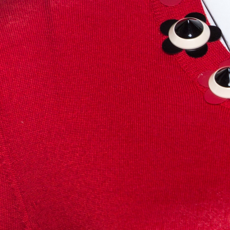 Pre Owned Fendi Red Cashmere Knit Floral Stud Embellished Sweater M