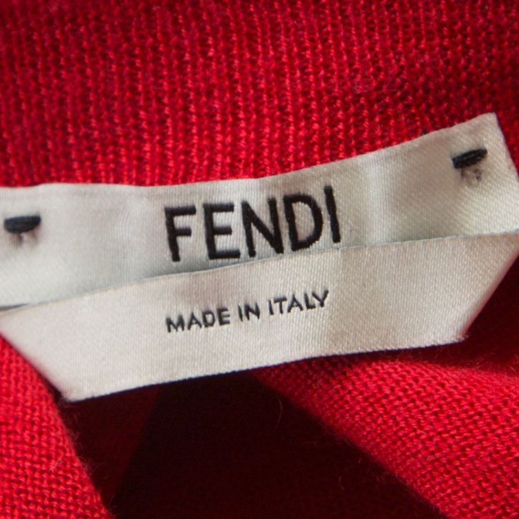 Pre Owned Fendi Red Cashmere Knit Floral Stud Embellished Sweater M